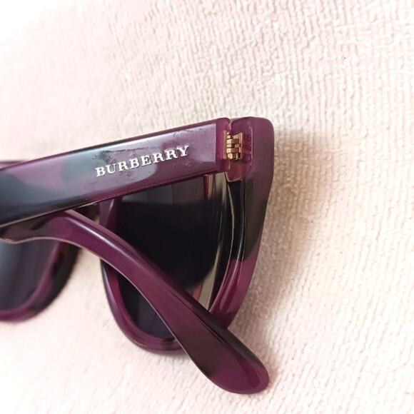 Burberry Sunglasses Tortoiseshell PURPLE BLACK Round Cat Eye Gray Lens Authentic - Picture 7 of 16